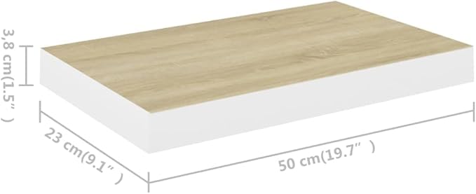 Floating Wall Shelf with Invisible Mounting System, Oak and White Display Rack for Living Room Decor, 19.7x9.1 Inches MDF Honeycomb Shelf for Books Awards Collectibles