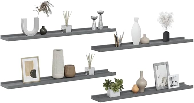 Wall Shelf Set of 4, 31.5 Inch Floating Shelves for Wall Decor, Modern Matte Gray MDF Hanging Shelving for Living Room, Bedroom, and Office Organization
