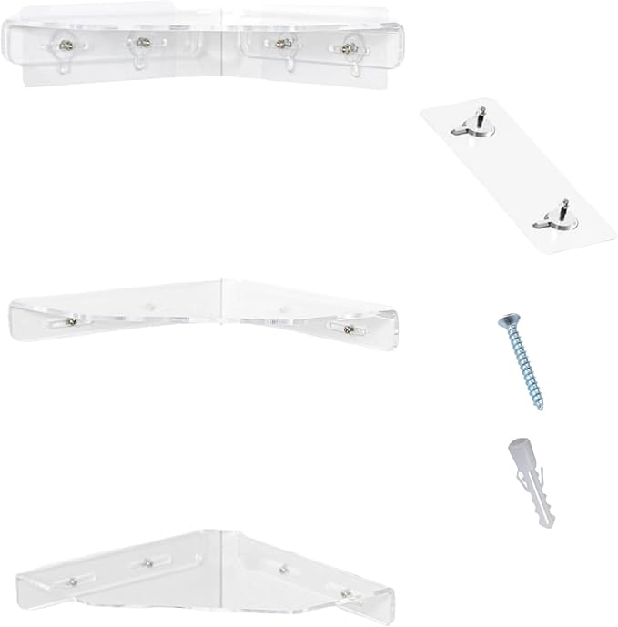 3PCs Acrylic Wall Shelves Corner Shelf Strong Adhesive Backing Decorative Display Shelving for Bathroom Bedroom Office Heavy Duty Adhesive Shelves