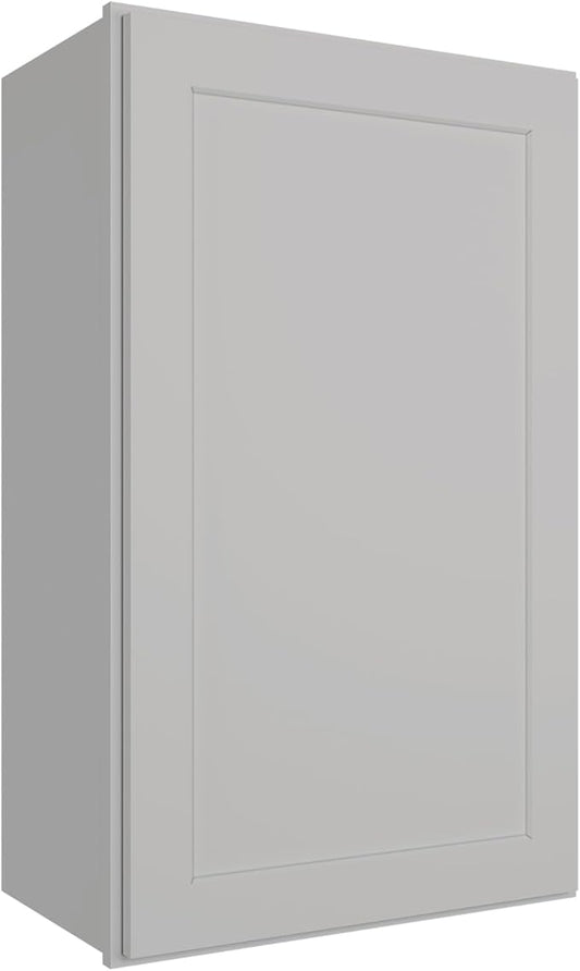 ROOMTEC (Light Gray Wood Wall Cabinet, RTA Single Door Medicine Cabinet with Adjustable Shelves and Soft-Close Door for Kitchen, Bathroom, and Laundry. 12" D*18" W*30" H
