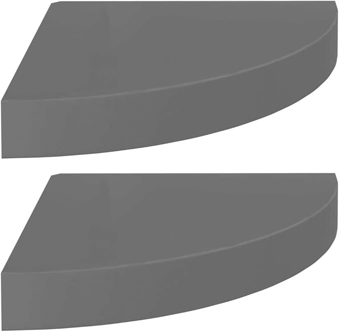 Floating Corner Shelves 2-Pack High Gloss Gray 9.8x9.8x1.5 Inch MDF Metal Wall Shelves for Bathroom Bedroom Living Room Storage Display Organizer