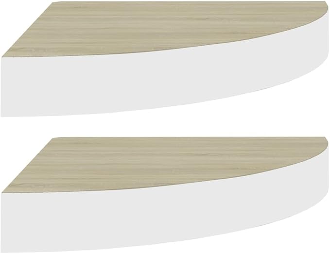 Corner Shelves for Wall 2 Pack Oak and White Floating Shelves 9.8x9.8x1.5 Inch Honeycomb MDF Metal Frame Invisible Mounting for Bathroom Bedroom Living Room Decor