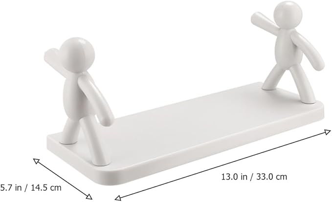 2pcs Wall-Mounted Humanoid Guardrail Storage Shelf Multi-Functional Kitchen and Bathroom Organizer Rack Floating Vanity Shelf for Toiletries and Seasoning Bottles White Gray
