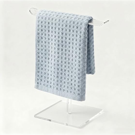 Acrylic Countertop Towel Holder Stand - T-Shape Modern Hand Towel Stand for Bathroom & Kitchen, Countertop Towel Holder with Easy Screw Assembly, Space-Saving Bathroom Decor for Counters (M-1T-Shape)