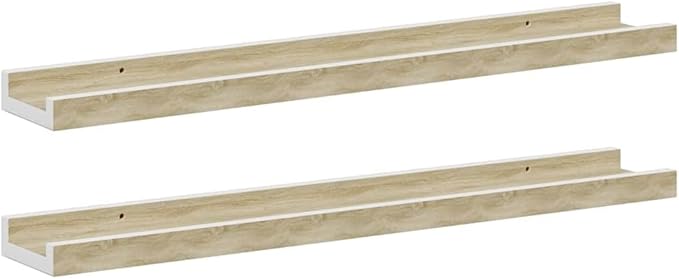 Floating Wall Shelf Set of 2, 23.6 inch Modern Rectangular Display Shelves for Living Room Bedroom, White and Sonoma Oak MDF Wood Shelving Unit