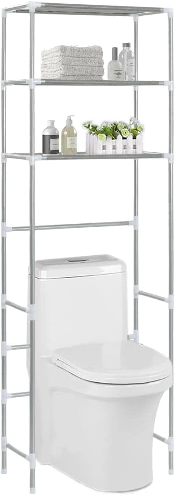 3-Tier Over Toilet Storage Rack Silver Stainless Steel Bathroom Organizer with 3 Shelves Space Saving Design for Toilet Paper and Toiletries