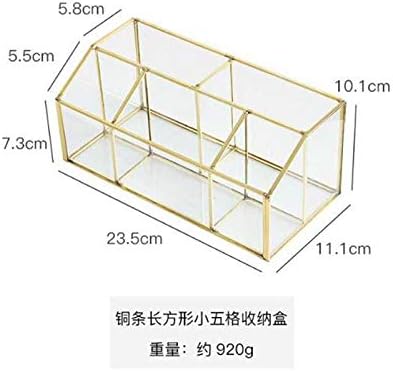 Yamfurvo Makeup Organizer Handmade Vintage Brass Frame Makeup Brush Holder Glass Makeup Brushes Storage Cosmetic Organizer Makeup Vanity Decoration Jewelry Box,(3+2) Segments