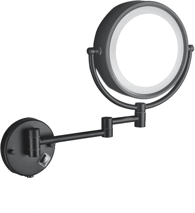 Hardwire LED Lighted Wall Mount Gold Makeup Mirror with 10x Magnification for Bathroom and Bedroom,13" Extendable Arm (Black)