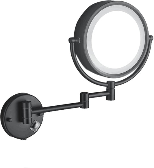 Hardwire LED Lighted Wall Mount Gold Makeup Mirror with 10x Magnification for Bathroom and Bedroom,13" Extendable Arm (Black)