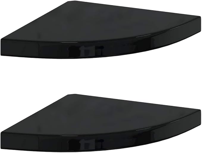 Floating Corner Shelves Set of 2, High Gloss Black Wall Mounted Display Shelves for Living Room Bathroom, 13.8 Inch Modern Corner Shelf with Invisible Bracket, Sturdy MDF Metal for Decor Books Plants