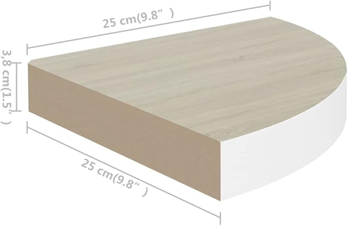 Floating Corner Shelves for Wall 2-Pack Oak and White 9.8"x9.8"x1.4" MDF with Invisible Mount - Space-Saving Wall Shelves for Bathroom, Bedroom, Living Room Storage and Decor