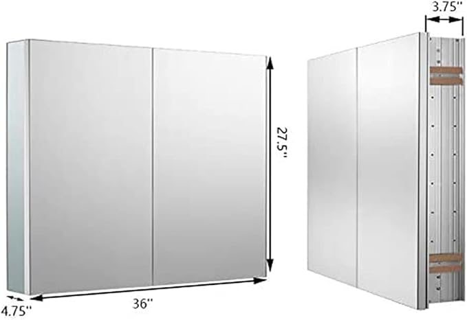 Sunrosa Aluminum Bathroom Medicine Cabinet with Mirror, 36"27.5", Wall-mountable and Recessed-in, 2 Doors Cabinet Organizer