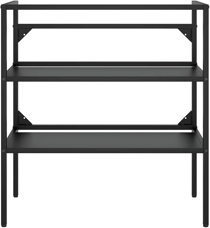 Black Powder-Coated Iron Bathroom Sink Frame with Two Shelves, Modern Storage Organizer for Towels and Essentials, Durable Minimalist Design for Indoor Bathroom Vanity