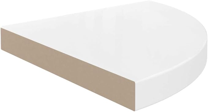 Floating Corner Shelf 13.8x13.8 Inch High Gloss White Wall Mounted Storage - Honeycomb MDF & Metal Structure with Invisible Mounting System for Bathroom Living Room Bedroom Home Decor