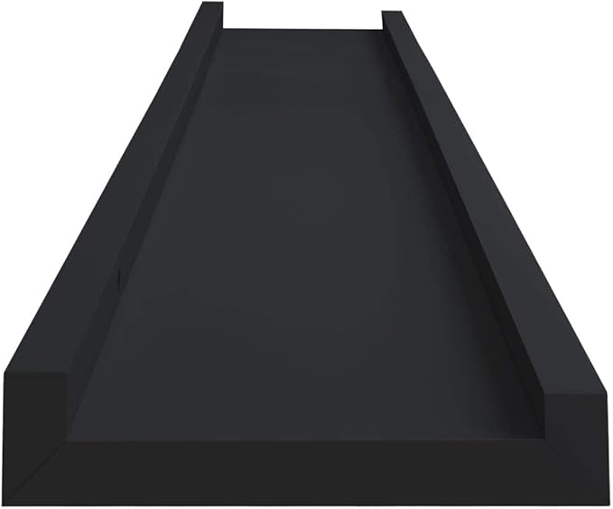 Picture Frame Ledge Shelves 2 Pack Black Wall Mounted Display Shelves for Photo Frames Decorations 31.5 inch MDF Board with Front Edge Protection