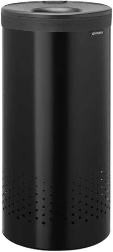 Brabantia Laundry Basket with Lid | 9 Gal Washing Hamper with Removable Cotton Bag & Quick-Drop Opening | Space-Saving Laundry Hamper | Matt Black