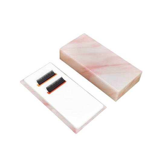 Grafting False Eyelash Acrylic Extension Pallet Organizer, Eyelash Extension Glue Tweezers Plate Makeup Palette, Dustproof Storage Box Display Training Tools Salon (Marble Pink)
