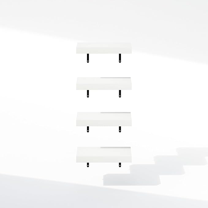 Furinno Tanna Floating Shelves for Wall Set of 4, 15-Inch Bathroom Wall Shelf, Wall Mounted Shelf, for Bathroom Organizers and Storage, Living Room, White Texture