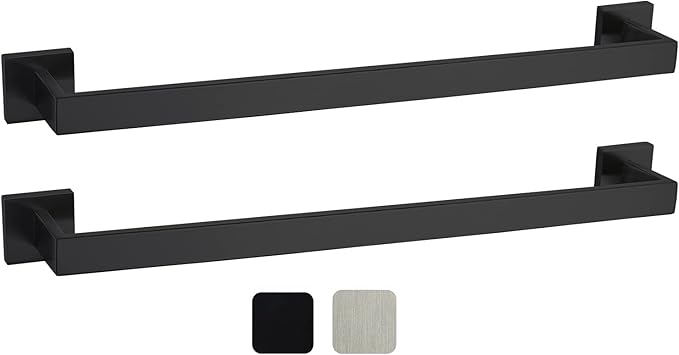 24 Inch Towel Bar 2 Pack for Bathrooms 12/16/20/24/28/32/36 Inch Stainless Steel 304 Matte Black Towel Holder Modern Square Towel Rod Rustproof Wall Mount (2, Matte Black, 24 Inch)