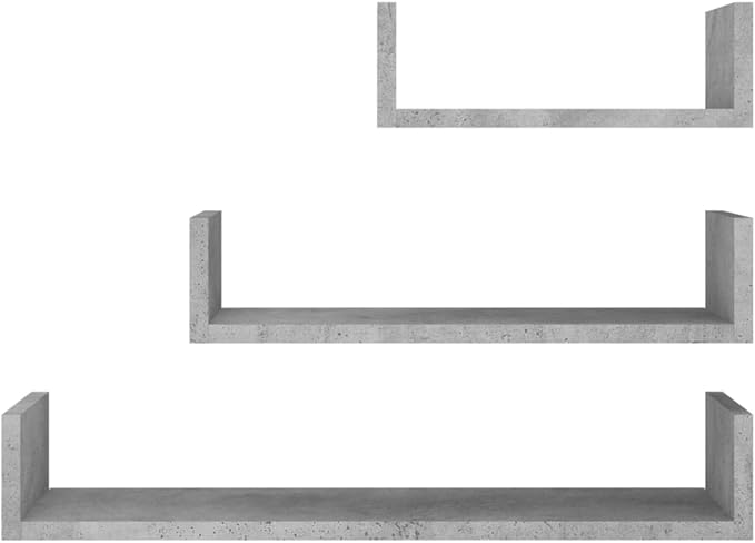 Set of 3 Floating Shelves, Wall Mounted Storage Shelves for Living Room, Bedroom, Kitchen, Matte Grey Engineered Wood Display Ledges, Modern Decorative Home Decor