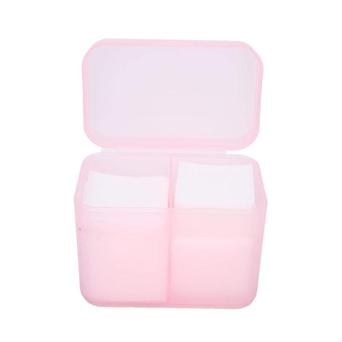 2 Grids Nail Storage Box Nail Polish Remover Pad Storage Box Container Box Plastic Box Transparent Box Makeup Storage Box Safe and Hygienic Suitable for Home Salon(PINK)