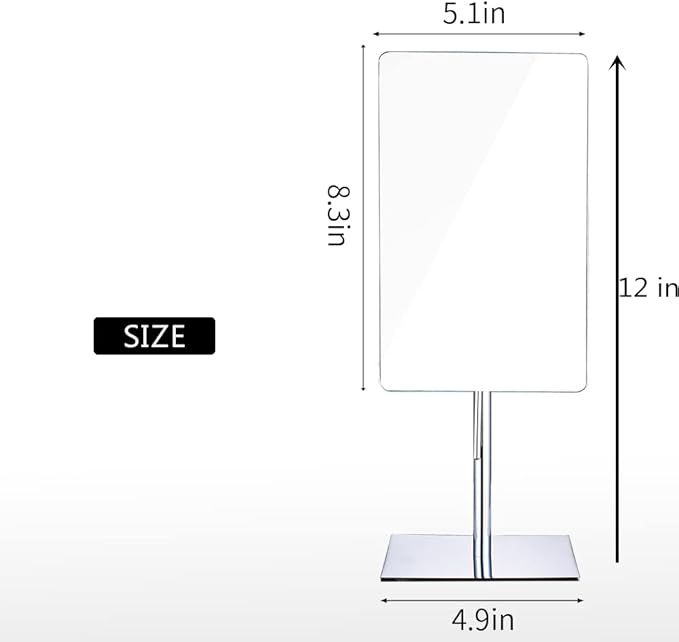 Table Standing Rectangular Vanity Makeup Mirror with 3X Magnification, High Adjustable, Made of 304 Stainless Steel, for Hotel Bathroom Polished Chrome