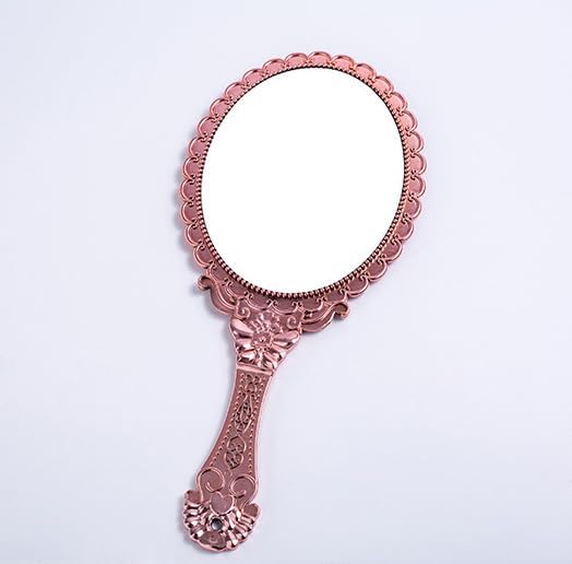 AKOAK Vintage Handheld Makeup Mirror, Exquisite Embossed Decorative Handle Makeup Mirror Portable Travel Mirror for Girls and Ladies (Oval, Rose Gold)