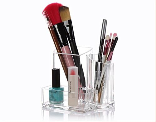 Kamay's 2 Compartments Transparent Acrylic Lipstick Makeup Brush Eyebrow Pencil Holder Cosmetic Display Stand Case Desk Organizer(SF-2132) (A)