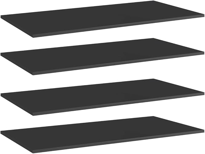 Set of 4 High Gloss Black Engineered Wood Wall Mounted Shelves 39.4 x 19.7 Inches for Storage and Display Modern Minimalist Design