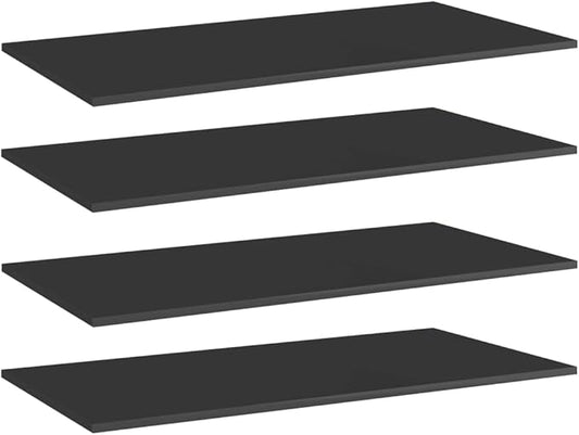 Set of 4 High Gloss Black Engineered Wood Wall Mounted Shelves 39.4 x 19.7 Inches for Storage and Display Modern Minimalist Design