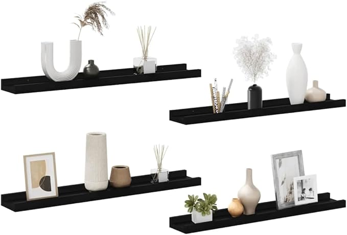 Floating Wall Shelves Set of 4, 23.6 inch Modern Decorative Ledge Shelf for Bedroom, Living Room, Kitchen, Black MDF Display Shelving Unit