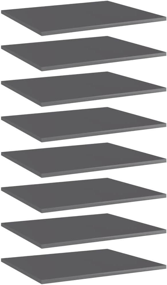 Set of 8 High Gloss Gray Engineered Wood Wall Shelves 23.6x19.7x0.6 Inches for Modern Home Storage and Display Organizer