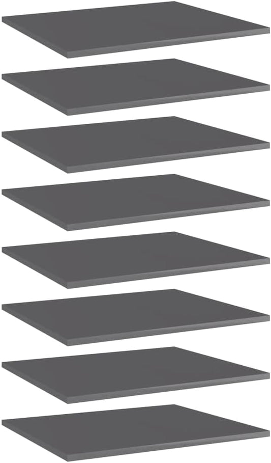 Set of 8 High Gloss Gray Engineered Wood Wall Shelves 23.6x19.7x0.6 Inches for Modern Home Storage and Display Organizer