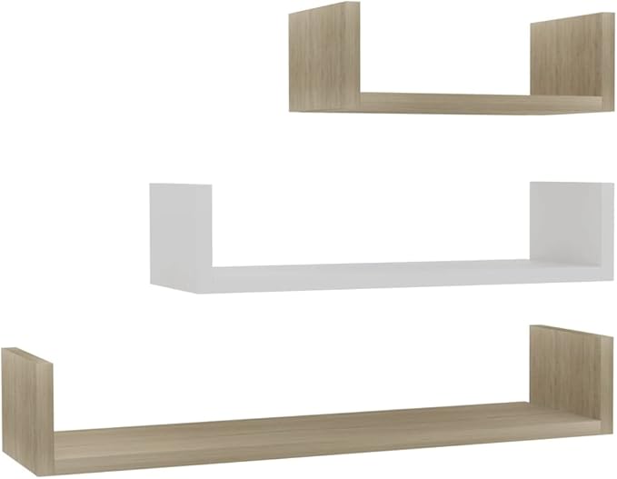 3-Pack Wall-Mounted Floating Shelves White & Sonoma Oak Engineered Wood Decorative Storage Shelves Set for Bathroom Kitchen Living Room Bedroom (23.6",17.7",11.8")