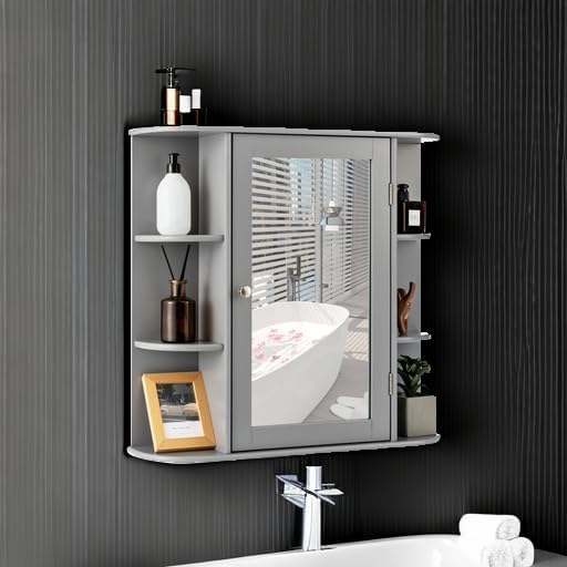 Giantex Bathroom Mirror Cabinet, Wall Mounted Medicine Cabinet with Mirrored Door & 4 Interior Shelves, 6 Open Shelves, Mounting Hardware, Space-Saving Storage Cabinet