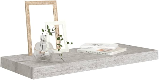 Floating Wall Shelf Concrete Gray 23.6x9.3x1.5 Invisible Mount Display Rack for Living Room Bedroom Office Decor Modern Storage Shelves