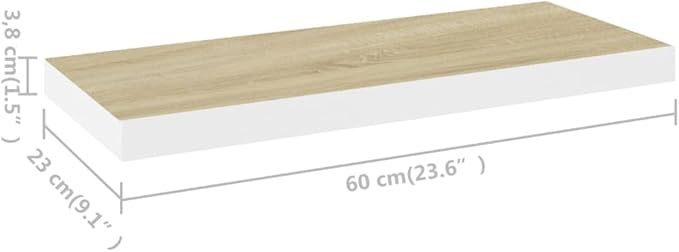 Floating Wall Shelves 4 Pack Oak White Modern Invisible Mounting System 23.6x9.3x1.5 Inches MDF Wood Display Rack for Living Room Bedroom Decor