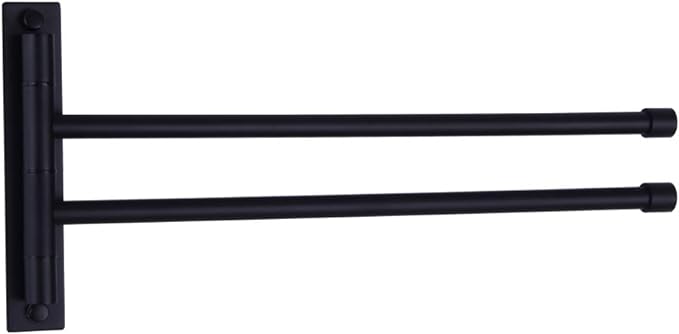 GERZWY Bathroom Swing Arm Towel Bars 2-Arm Wall Mount Stainless Steel Bath Towel Rack Hanger Towel Holder Organizer Matte Black HYG02-BK
