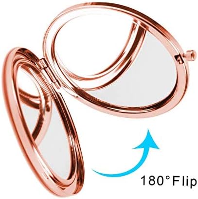 Rose Gold Compact Mirror for Women - 1x/2x Magnifying 2.76'' Small Cosmetic Mirror for Purse Portable Travel Makeup Mini Vanity Mirror Double-Sided Folding Pocket Mirror for Gift