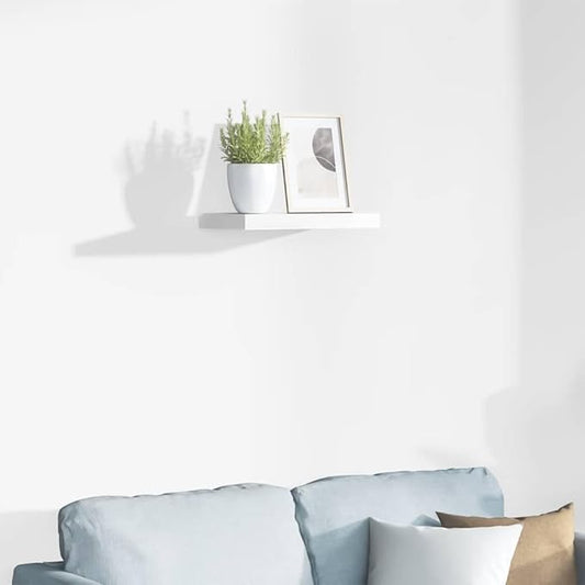 Floating Wall Shelf, High Gloss White Rectangular Shelving Unit, Modern MDF Decorative Display Shelf for Living Room, Bedroom or Office, 15.7 x 9.1 Inch