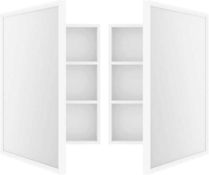 24”x16” Recessed Wood Medicine Cabinet with Mirror for Bathroom – Wall-Mounted Wooden Bathroom Cabinet with Adjustable Storage Shelf (White, 16“x24)