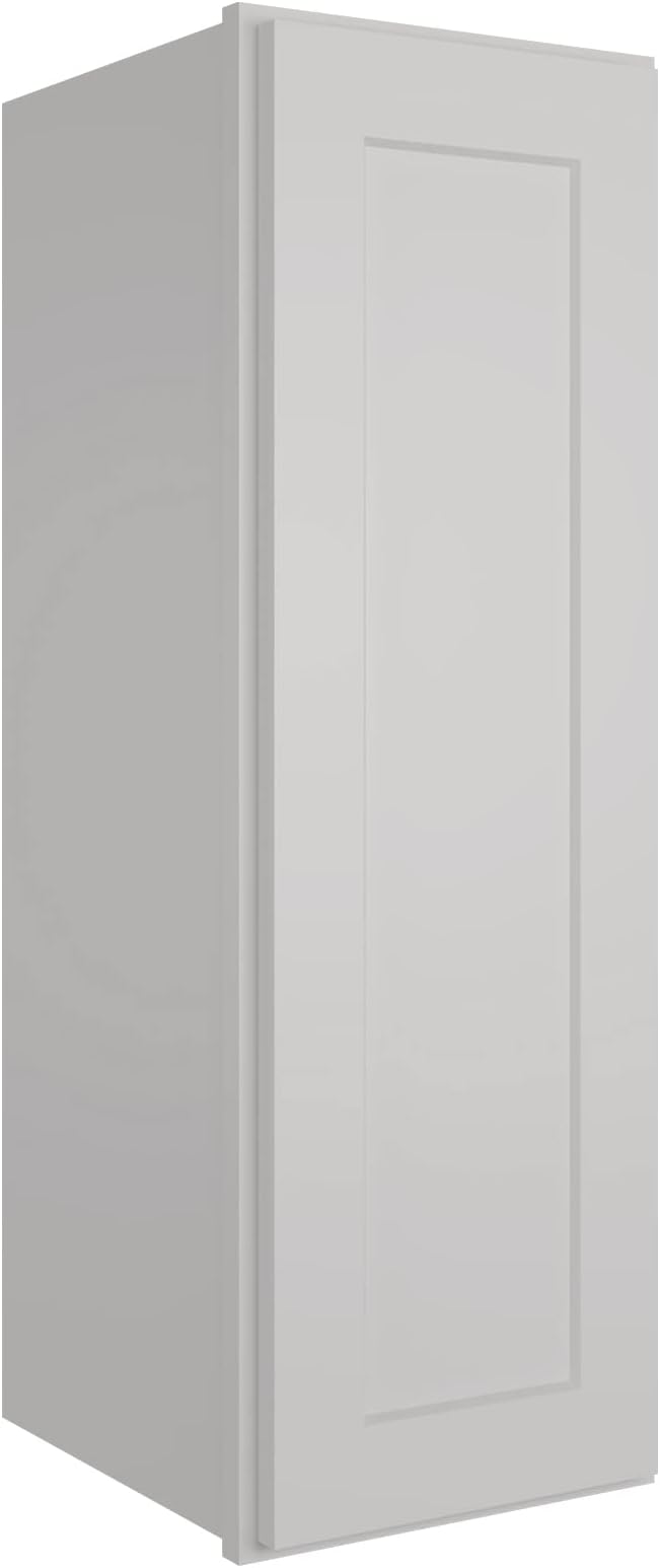 ROOMTEC (Light Gray Wood Wall Cabinet, RTA Single Door Medicine Cabinet with Adjustable Shelves and Soft-Close Door for Kitchen, Bathroom, and Laundry. 12" D*12" W*36" H