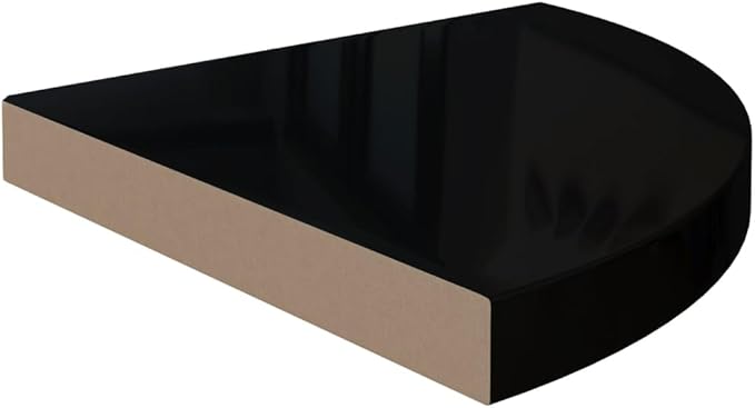 Floating Corner Shelves 2-Pack 13.8x13.8 Inch Wall Mounted Shelves High Gloss Black, Honeycomb MDF & Metal Bathroom Bedroom Shelving for Storage Books Decor