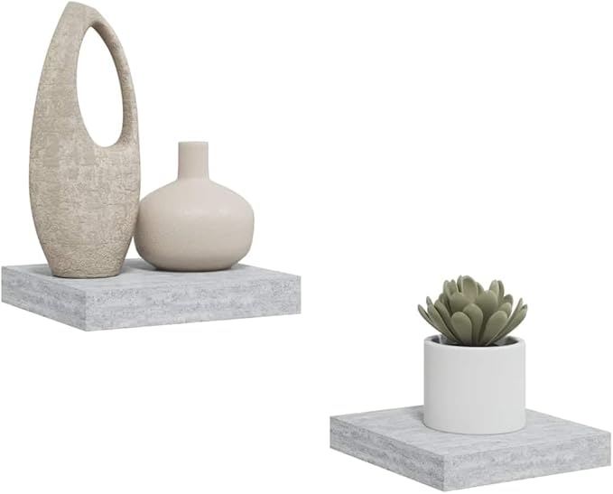 Set of 2 Floating Wall Shelves, Modern Concrete Grey MDF Shelving for Bedroom, Living Room, and Office, Minimalist Display Ledge for Books and Decor, Easy Installation
