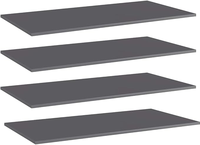 Wall Mounted Shelf Set of 4 High Gloss Gray Engineered Wood Panels 39.4x19.7x0.6 Inch for Living Room Library Modern Decor Storage Display