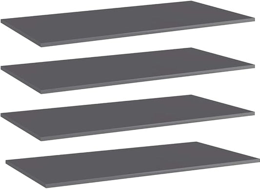 Wall Mounted Shelf Set of 4 High Gloss Gray Engineered Wood Panels 39.4x19.7x0.6 Inch for Living Room Library Modern Decor Storage Display
