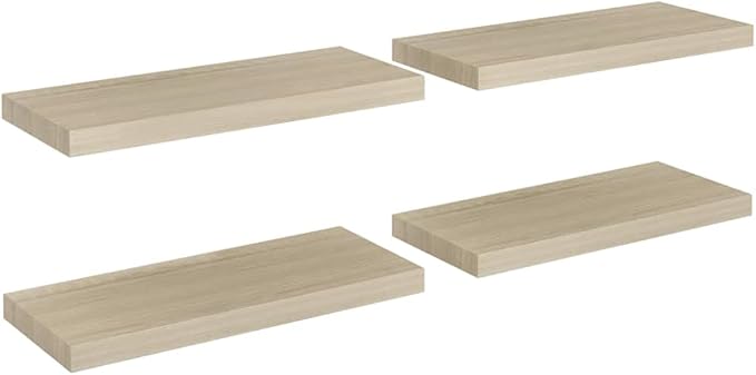 Floating Wall Shelves 4 Pack Oak Wood Display Rack 23.6x9.3x1.5 Inches MDF Board with Invisible Mounting System for Living Room Bedroom Home Decor Storage Organizer