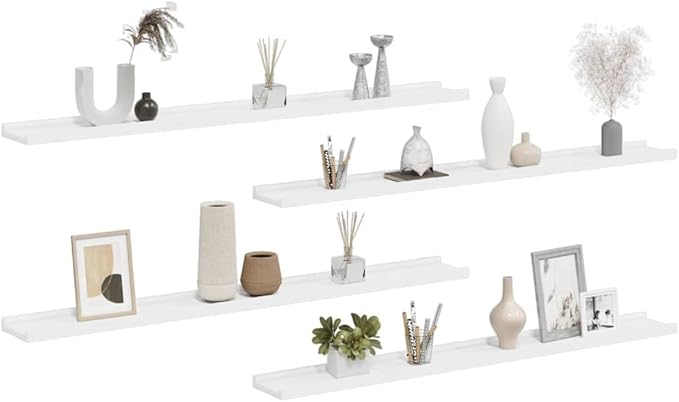 Wall Shelf Set of 4, 39.4 Inch Long Floating Shelves for Wall Decor, Modern Rectangular MDF Display Shelves for Living Room, Bedroom, and Hallway, White Matte Finish
