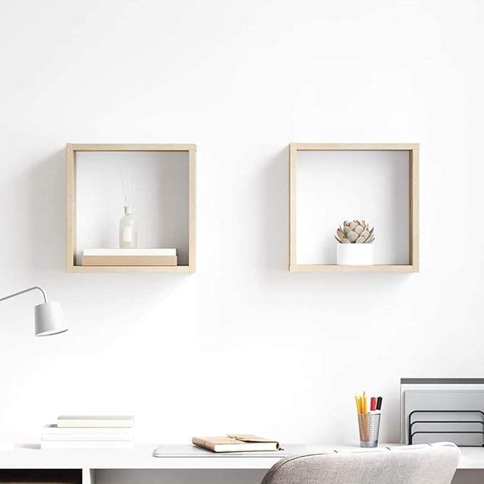 Set of 2 Floating Cube Shelves, Sonoma Oak Engineered Wood Wall Mounted Storage Display Rack for Living Room Bedroom, 11.8 Inch Square Decorative Shelving Unit