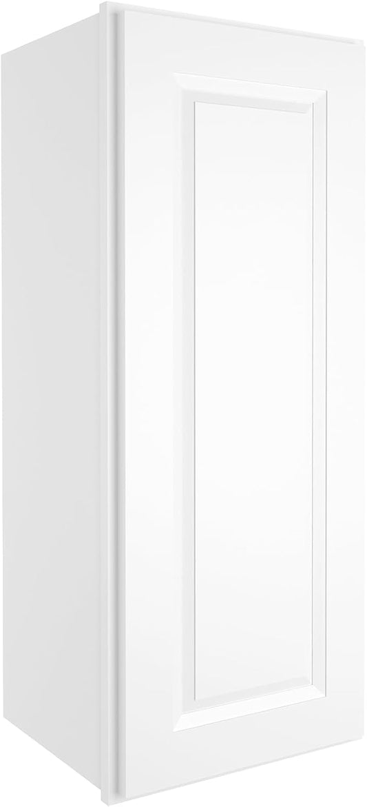ROOMTEC Wood Wall Cabinet,RTA Single Door Medicine Cabinet with Adjustable Shelves and Soft-Close Door for Kitchen, Bathroom, and Laundry. 12" D*15" W*36" H, Traditional White